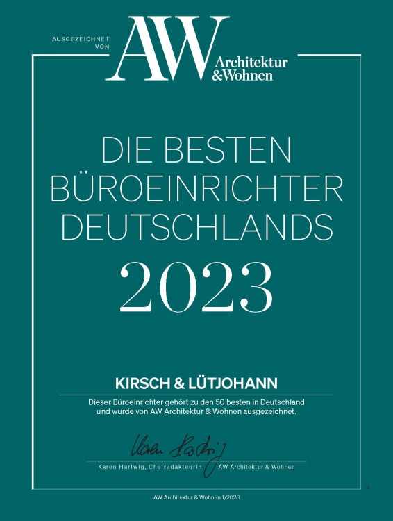 Auszeichnung für Kirsch & Lütjohann als beste Büroeinrichter und Büromöbelhändler Deutschlands 2021